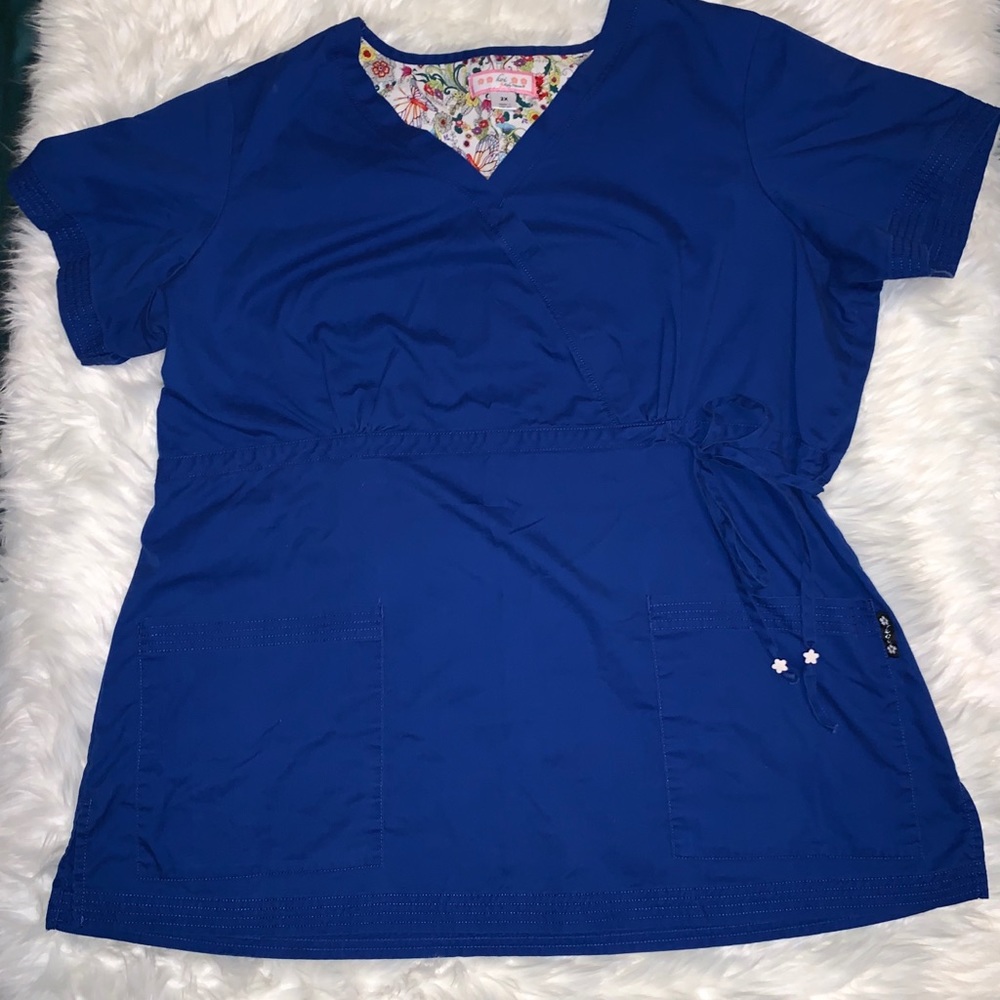 Koi Blue Katelyn Mock Wrap Scrub Top 2XL